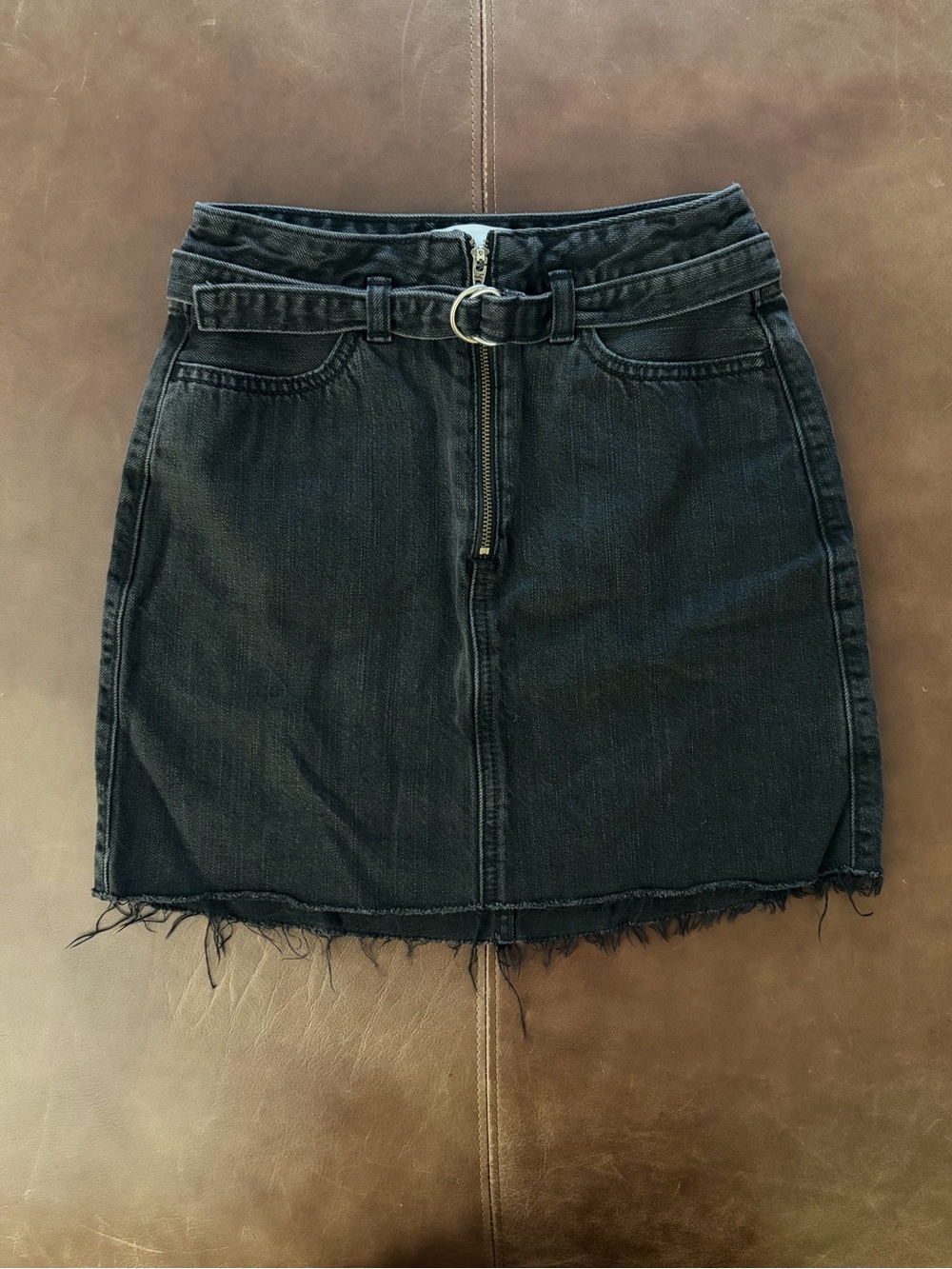 Hollister Ultra High-Rise Black Denim Mini Skirt Paperbag Waist Belted Size 0